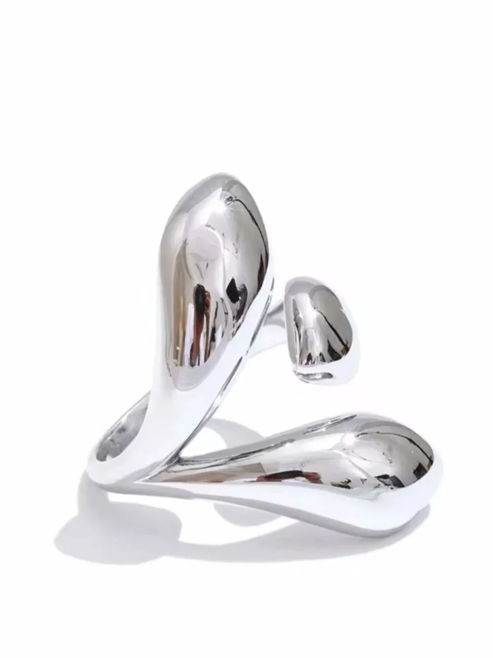 Polished Silver color Abstract Open Ring